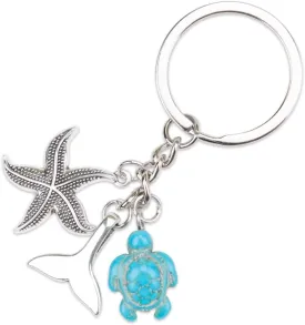 1 Pcs Ocean Keychain Fashion Creative Silver Key Ring Turtle Starfish Pendant Metal Keychain Gift for Beach Lover