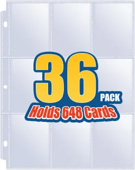 36 Pack 9 Pocket Page Protectors, Sooez Trading Card Sleeves for 3 Ring Binder, Baseball Cards Holder, Protective Pages Sheets for Binders Album, Fit for YuGiOh, MTG, Game, Business & Sports Cards