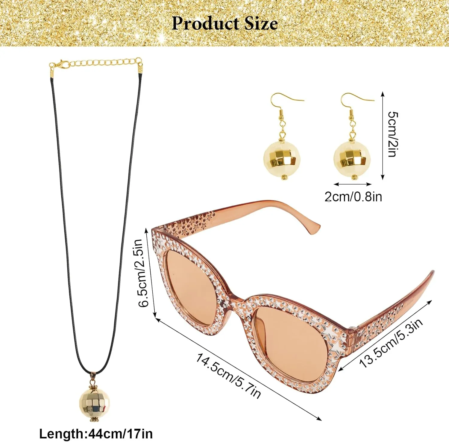 6 Pcs 70s Women Disco Accessories Disco Costume Disco Sequin Scarf Headband Diamond Bracelet Ball Necklace Earring Glasses