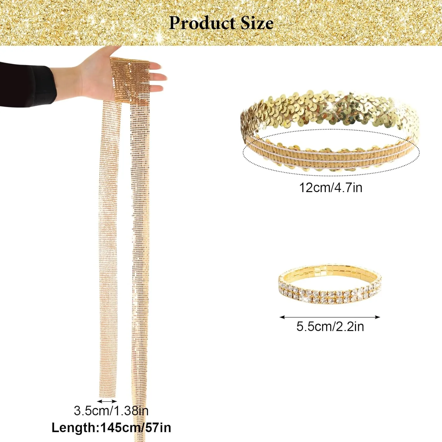 6 Pcs 70s Women Disco Accessories Disco Costume Disco Sequin Scarf Headband Diamond Bracelet Ball Necklace Earring Glasses