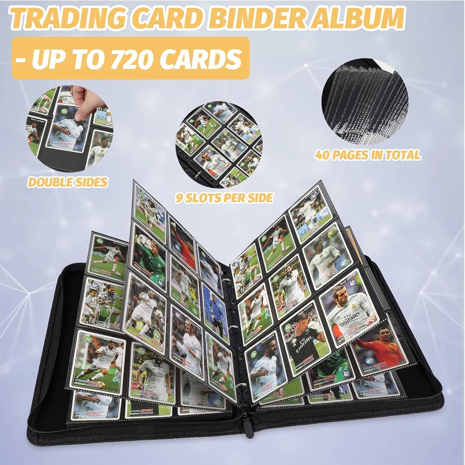 9 Pocket Card Binder, Premium Zip Trading Card Binder, 720 Double Sided Pocket PU Card Collection Binder, Collector Card Album, Card Folder for MTG, TCG, Sports Cards, Game Cards (Dark Green2)
