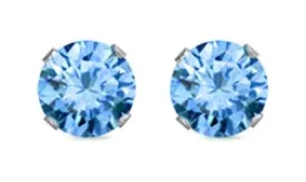 925 Sterling Silver CZ Stud Earrings - Aquamarine Color AAA 