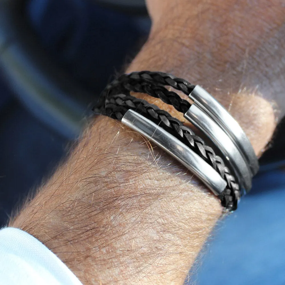 Apollo Men's Braided Leather & Stainless Steel Wrap Bracelet