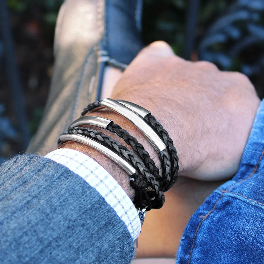 Apollo Men's Braided Leather & Stainless Steel Wrap Bracelet
