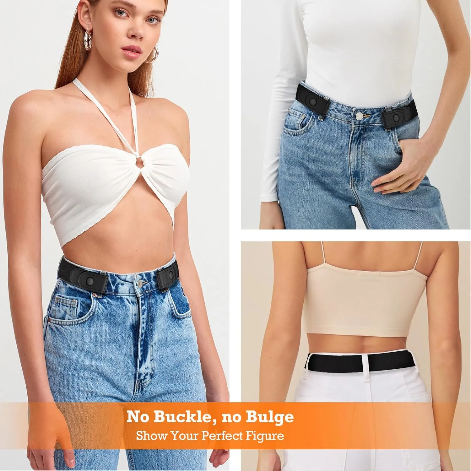 Belts for Women/Men No Buckle Elastic Belt Invisible Buckle Free Stretch Waist Belt for Jean Pants Dresses