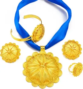 Big Ethiopian Jewelry - Ethiopian Jewelry for Women Set - Big Pendant Necklace Earrings Bracelet Ring African Ethiopian Jewelry Sets Eritrean Traditional Ornaments