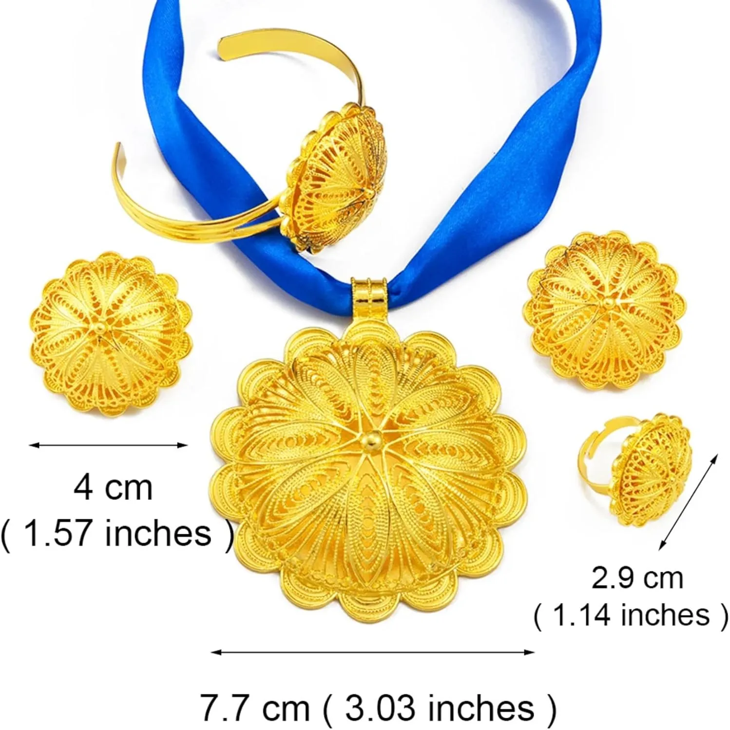 Big Ethiopian Jewelry - Ethiopian Jewelry for Women Set - Big Pendant Necklace Earrings Bracelet Ring African Ethiopian Jewelry Sets Eritrean Traditional Ornaments