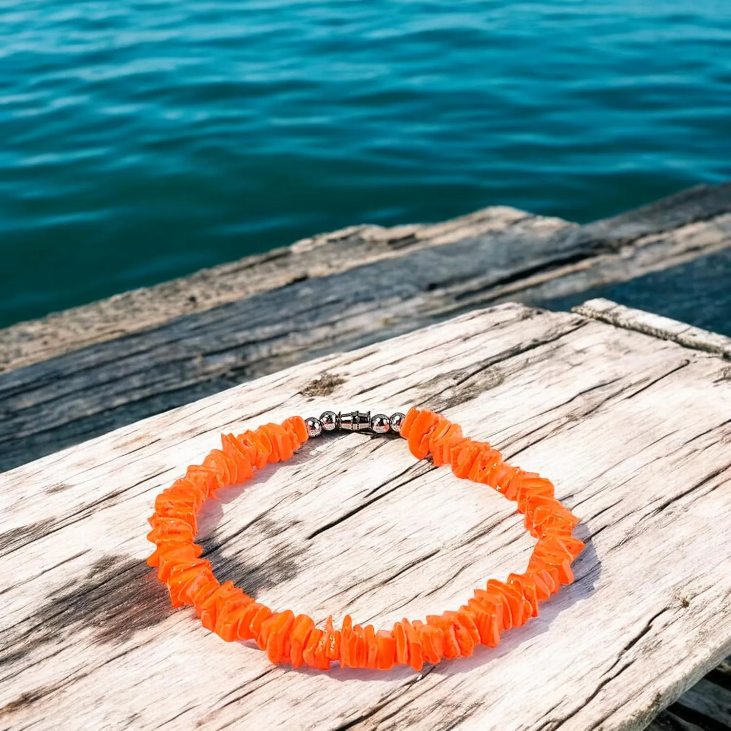 BlueRica Puka Shell Chips Necklace & Anklet Set (Solid)
