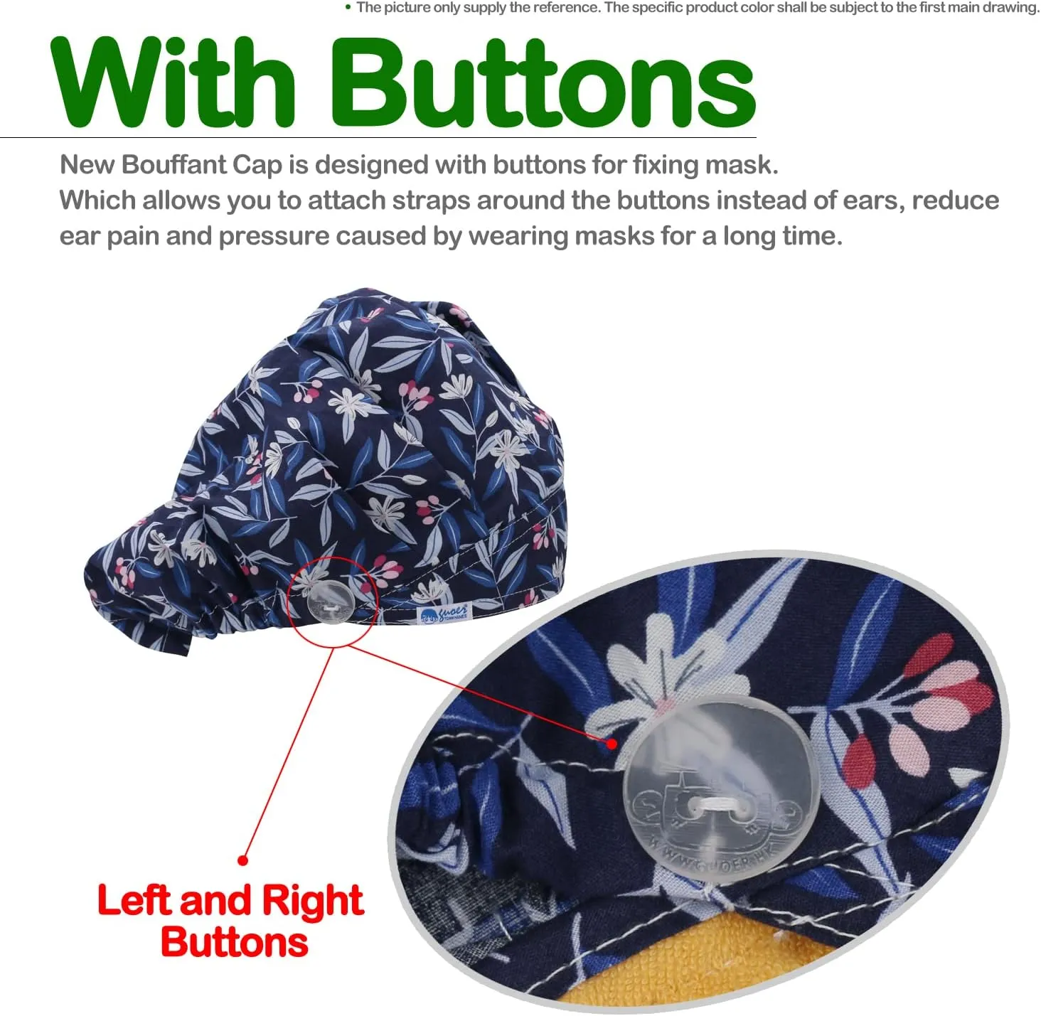 Button Scrub Cap Women and Men's Hat Scrub Cap Buttons Working Hat One Size Multi Color