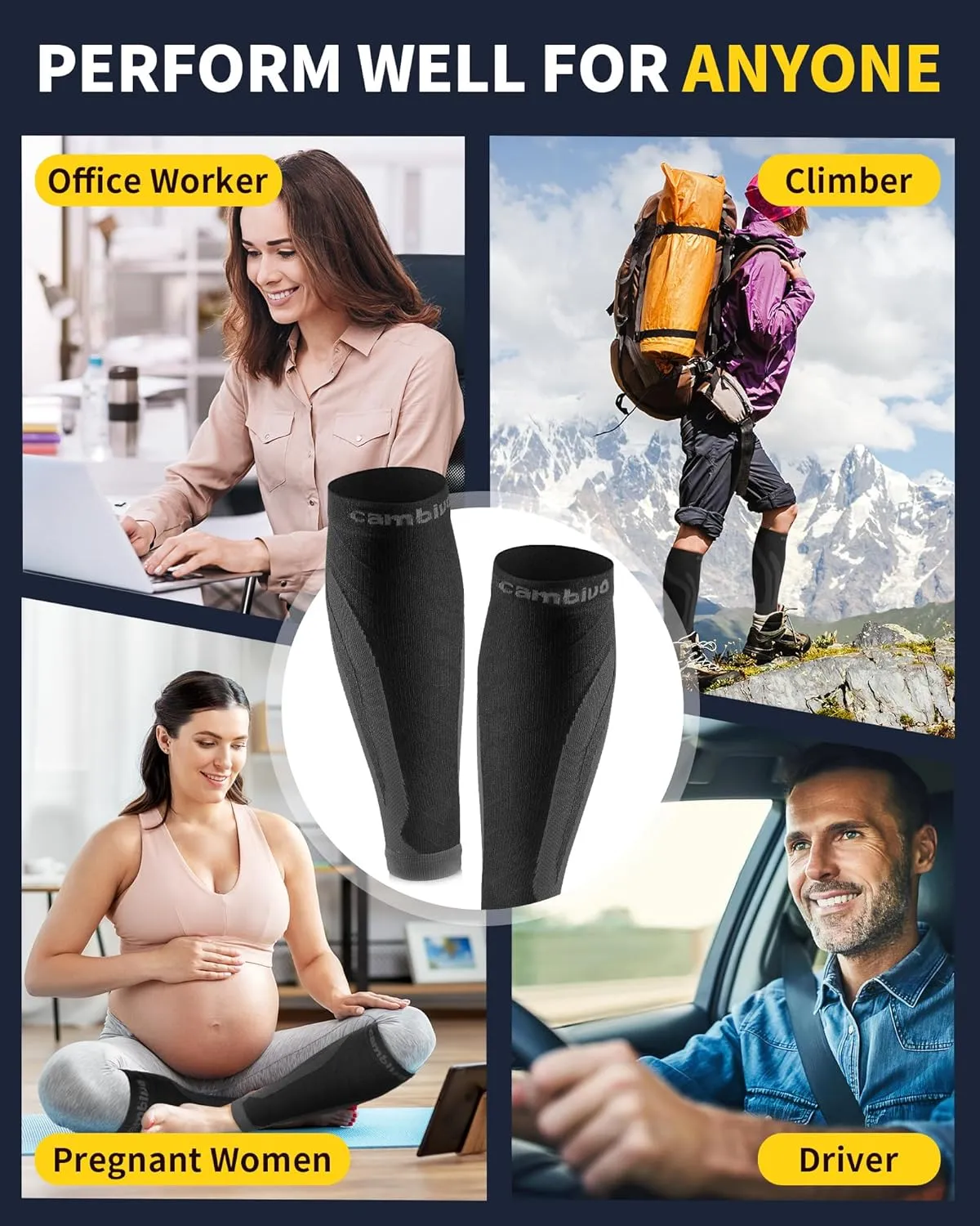 CAMBIVO 3 Pairs Calf Compression Sleeve for Women Men, Leg Support for Shin Splints