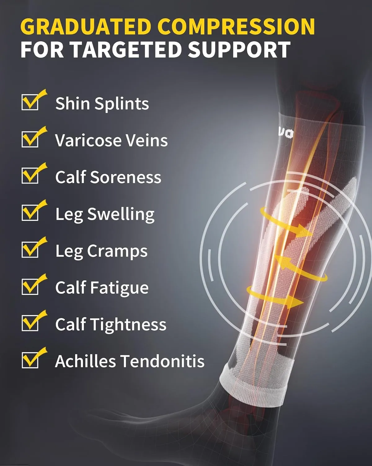 CAMBIVO 3 Pairs Calf Compression Sleeve for Women Men, Leg Support for Shin Splints