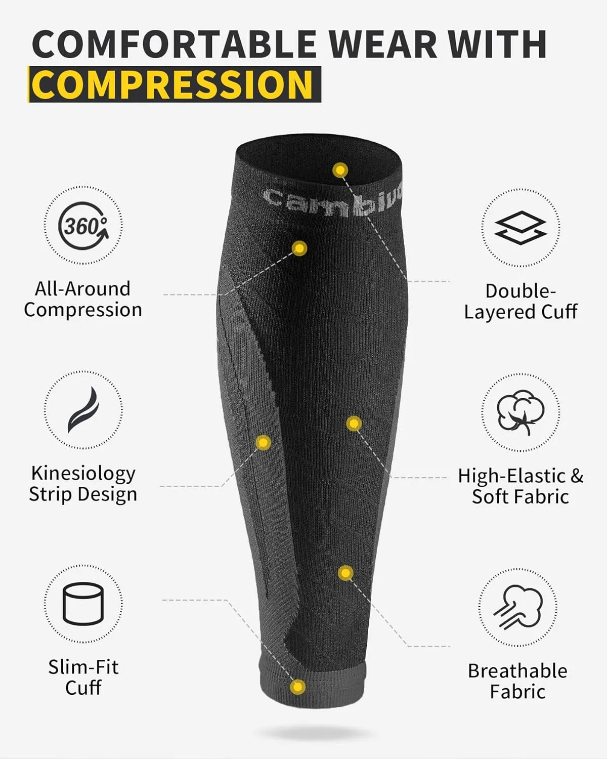 CAMBIVO 3 Pairs Calf Compression Sleeve for Women Men, Leg Support for Shin Splints