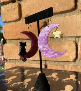 Cat on the Moon Acrylic Statement Earrings