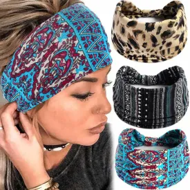 Catery Wide Boho Headbands Black Knoted Hair Bands Leopard Workout Hair Wrap for Women and Girls(Pack of 3)
