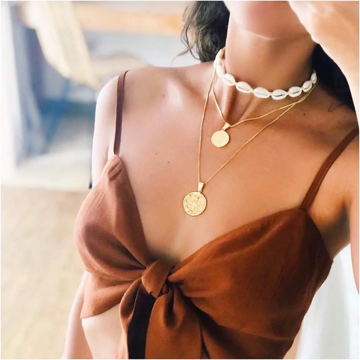 Cowrie Shell Choker Necklace for Women Puka Shell Necklace Corded Seashell Necklace Hawaiian Beach Jewelry