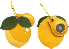 Cute Leather Luggage Tag Holder with Airtag Case Set,Hidden Compartment for AirTag Travel Suitcase Tracking Case with Stainless Steel Loop,Name ID Label(Lemon)