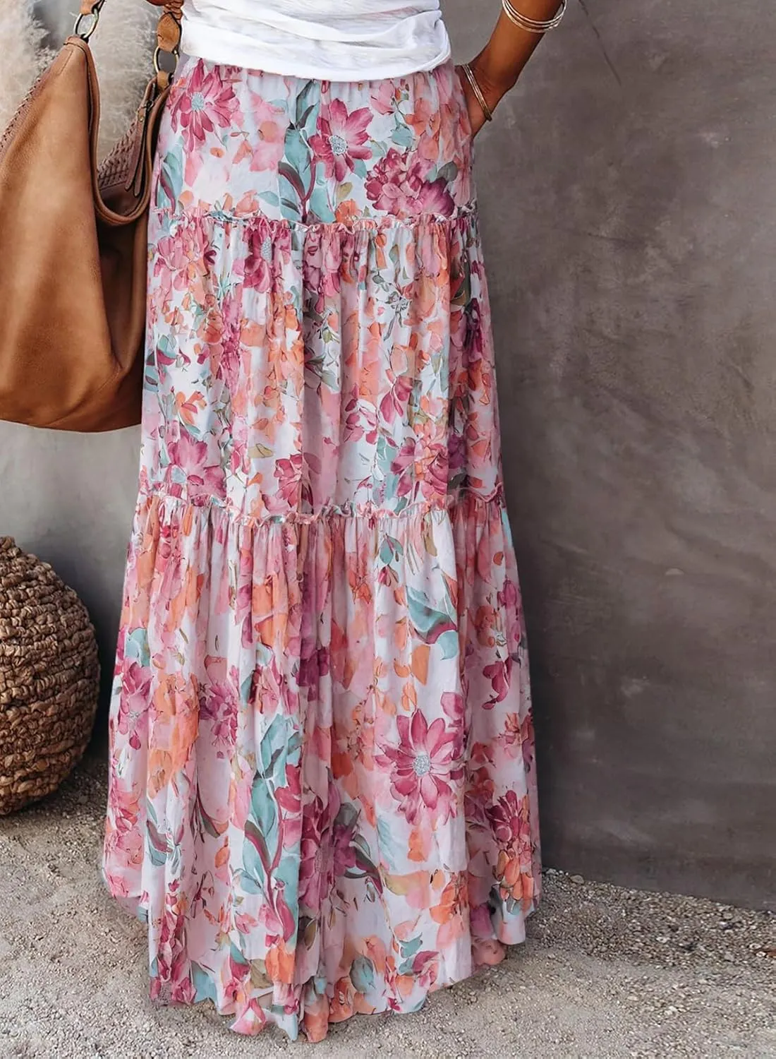EARKOHA Womens Casual High Waist Tie Paisley Print Long Maxi Skirt with Pockets