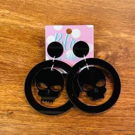 Encircled Skull Silhouette Acrylic Statement Earrings