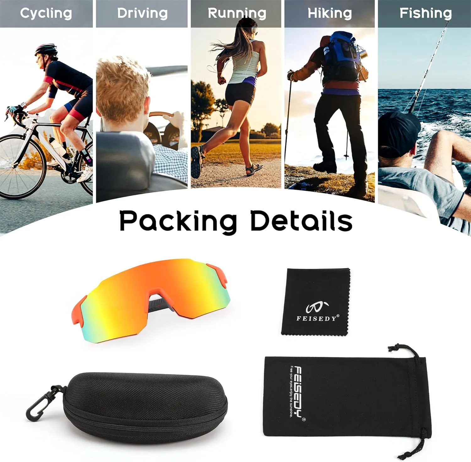 FEISEDY Sports Sunglasses for Men, Women and Teens - Baseball, Biking, Cycling UV400 Protection B2388