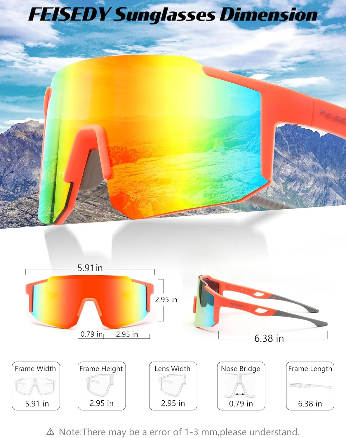 FEISEDY Sports Sunglasses for Men, Women and Teens - Baseball, Biking, Cycling UV400 Protection B2388
