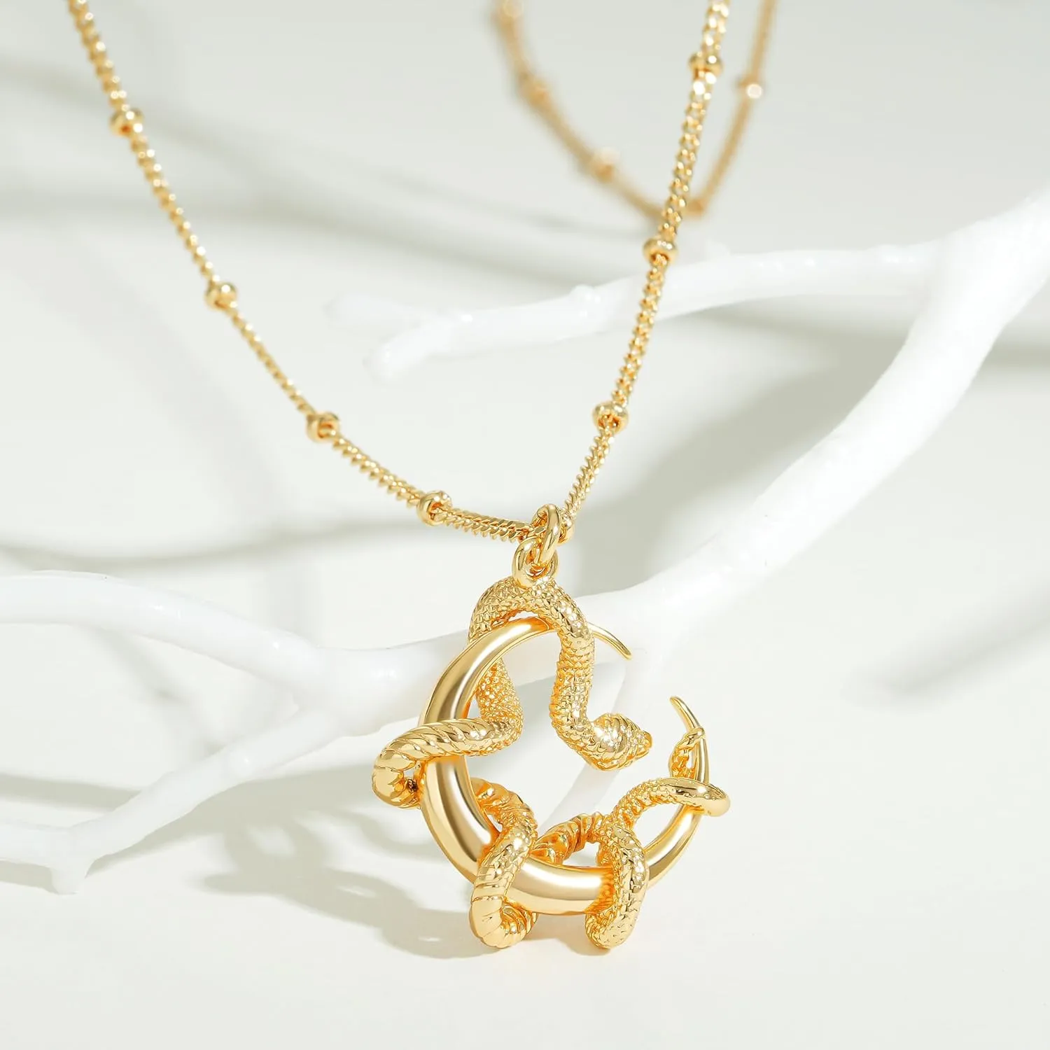 Fettero Gold Necklace for Women Snake Pendant 14K Gold Plated Charm Snake Animal Necklace for Everyday Jewelry