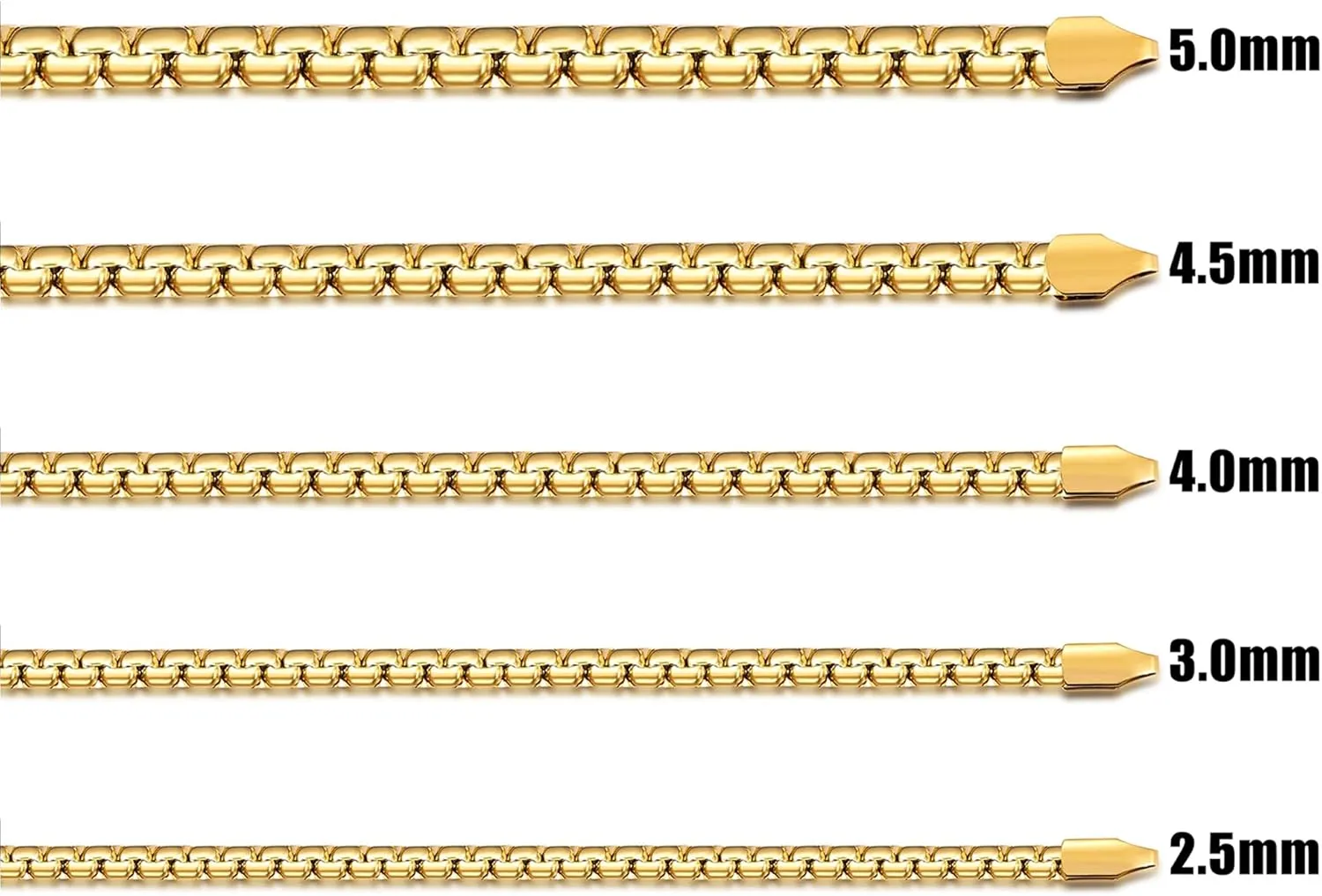 Fiusem Flat Box Chains for Men, 14k Gold Plated Stainless Steel Chain Necklace, 3/5mm Necklaces for Men and Women 16-28 Inch