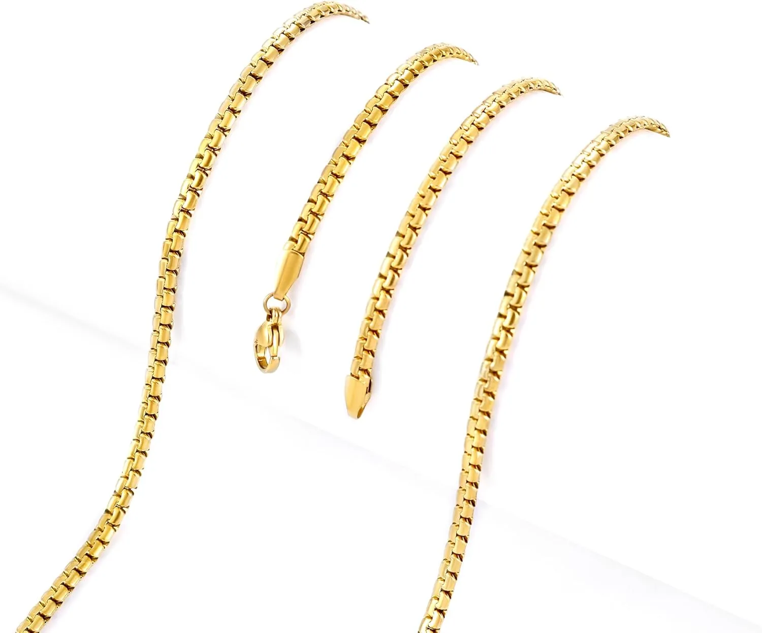 Fiusem Flat Box Chains for Men, 14k Gold Plated Stainless Steel Chain Necklace, 3/5mm Necklaces for Men and Women 16-28 Inch