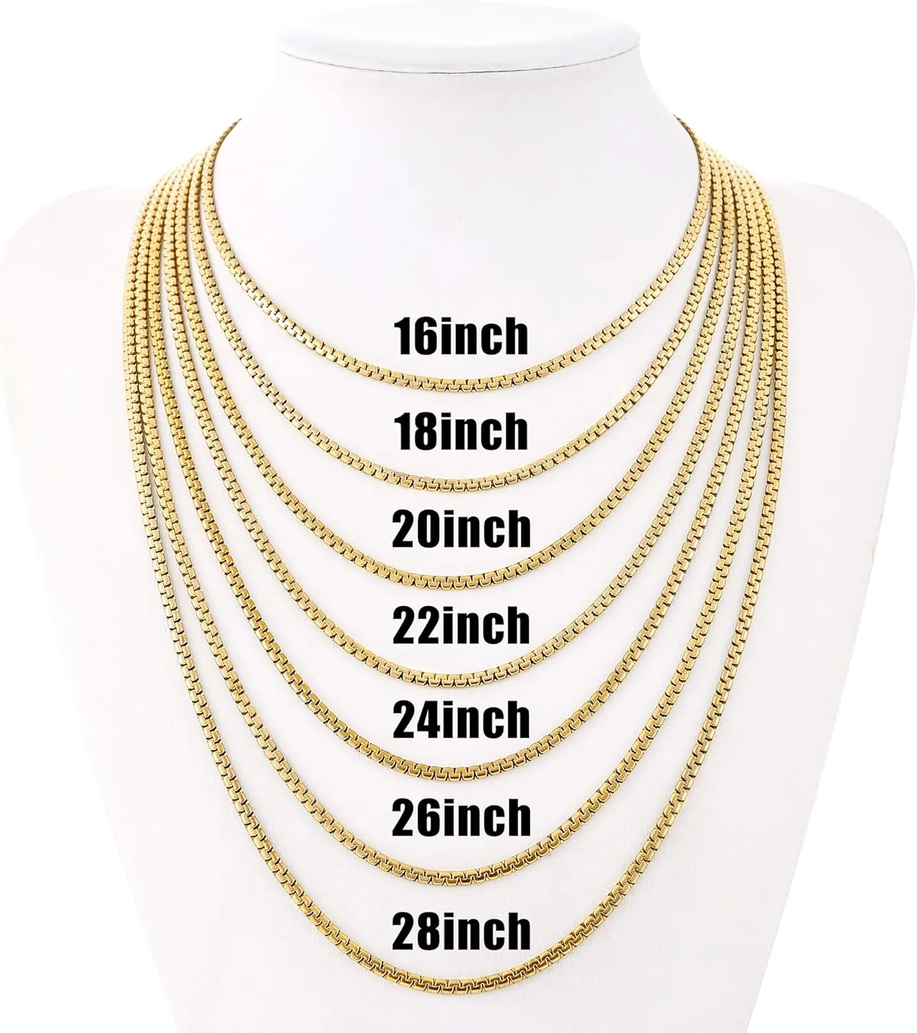 Fiusem Flat Box Chains for Men, 14k Gold Plated Stainless Steel Chain Necklace, 3/5mm Necklaces for Men and Women 16-28 Inch