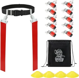 Gameday- Flag Football Set-Complete (10 Player) Flag Belts and Flags Set, (4 Pcs) Agility Cones w/Carry bag