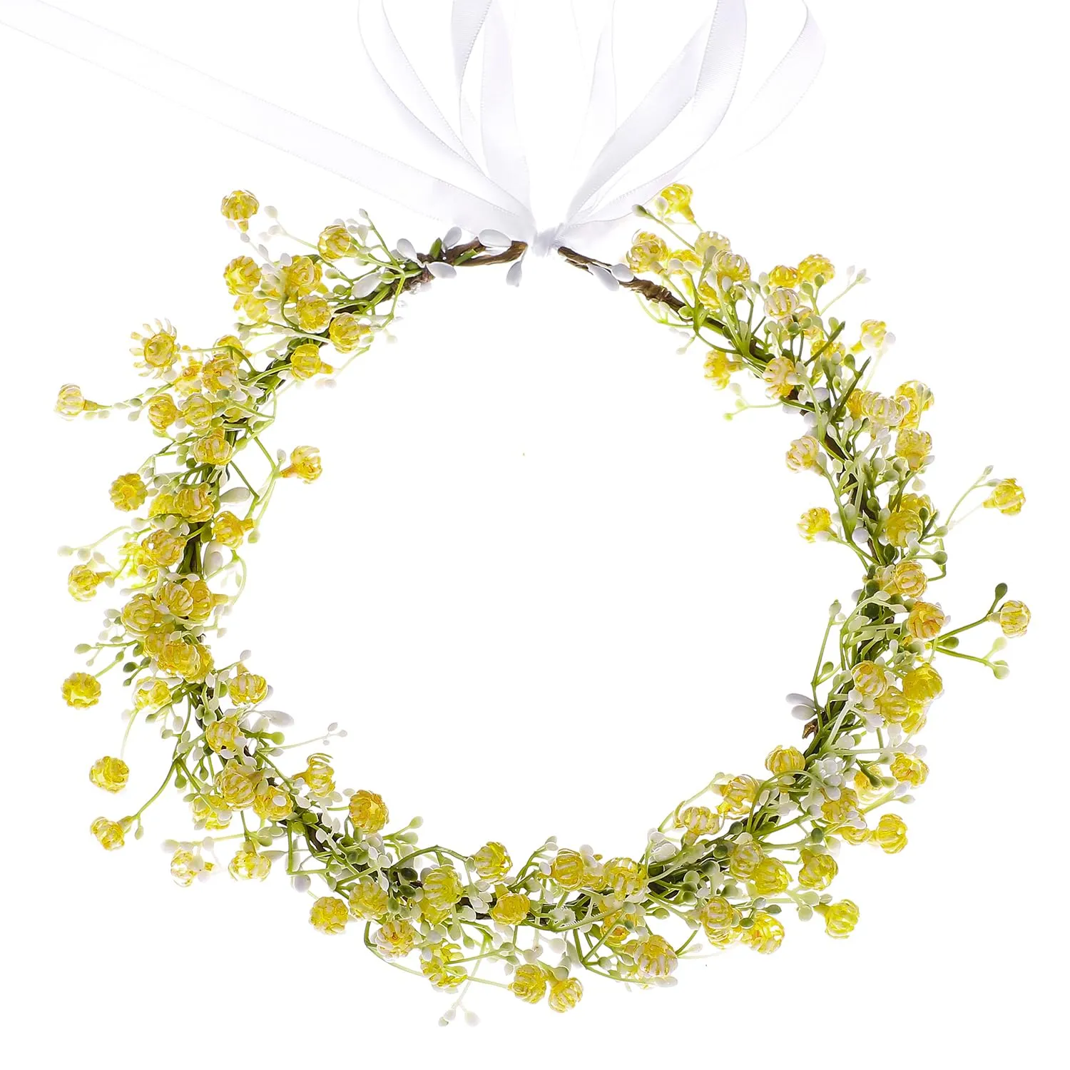 Handmade Yellow Flower Crown Headband Floral Headpiece Fairy Hair Wreath Flower Hair Accessories for Girls Weeding Bride Cosplay Party