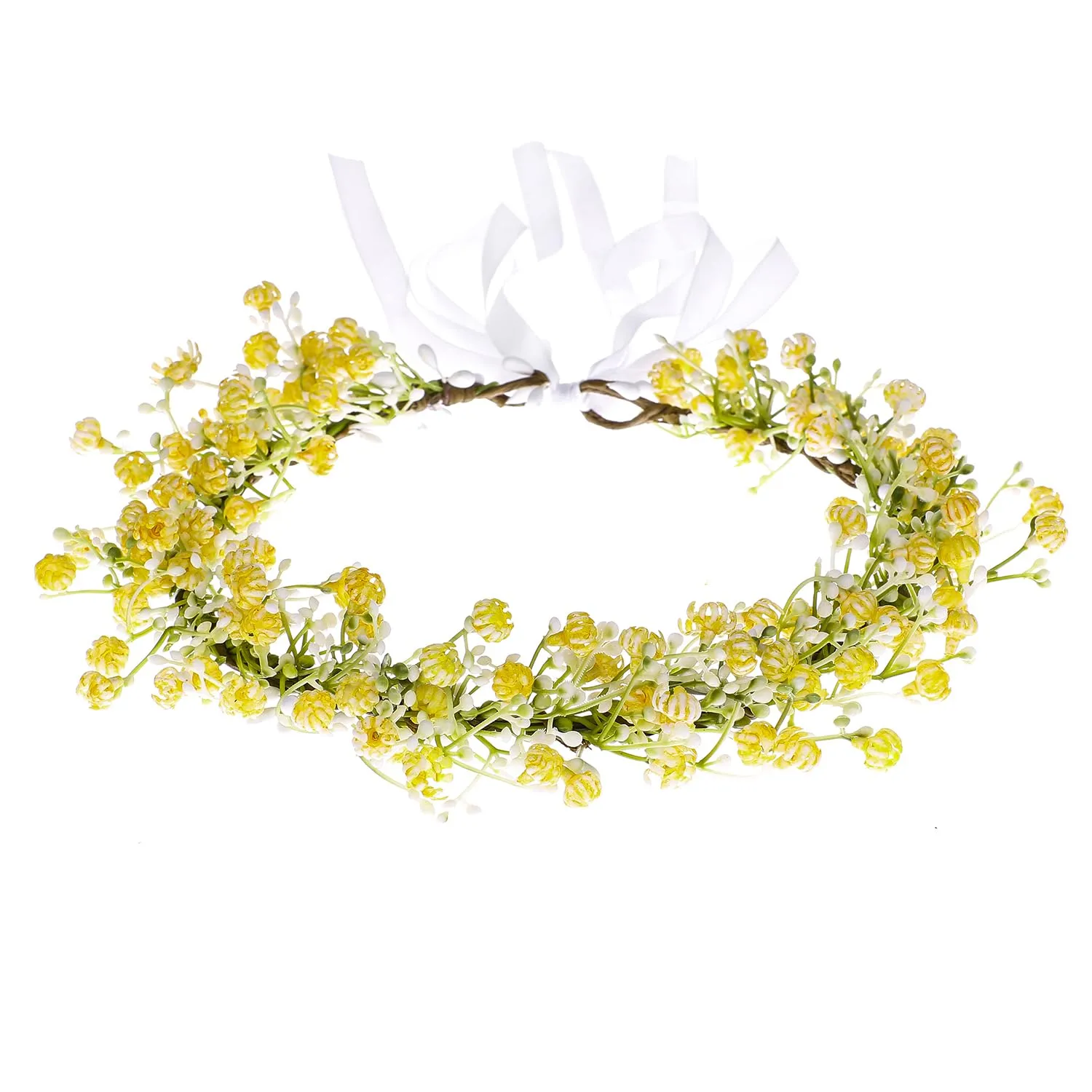 Handmade Yellow Flower Crown Headband Floral Headpiece Fairy Hair Wreath Flower Hair Accessories for Girls Weeding Bride Cosplay Party