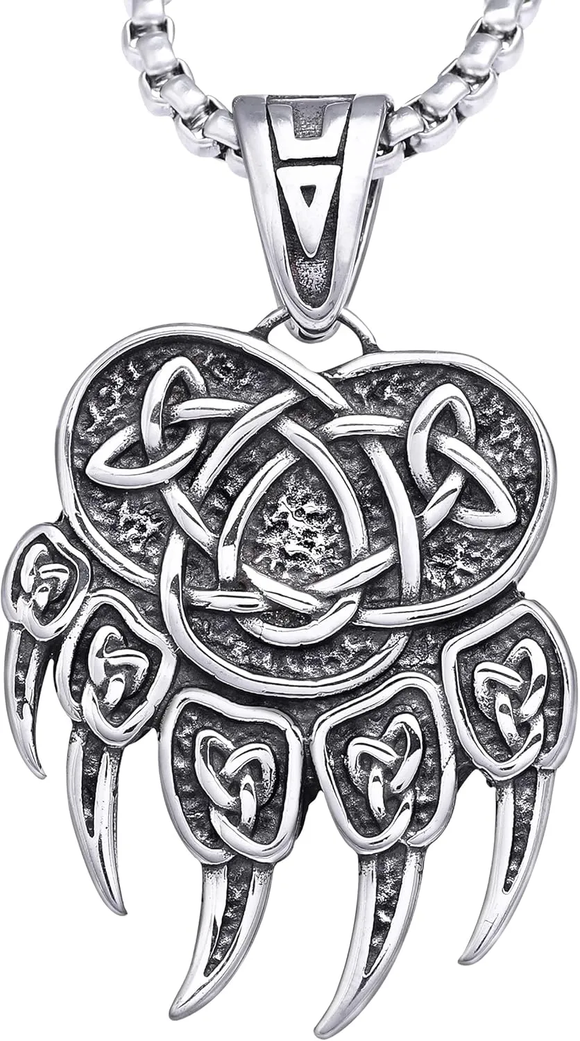 HAQUIL Bear Necklace, Viking Slavic Bear Head Paw Pendant, Animal Jewelry Gift for Men