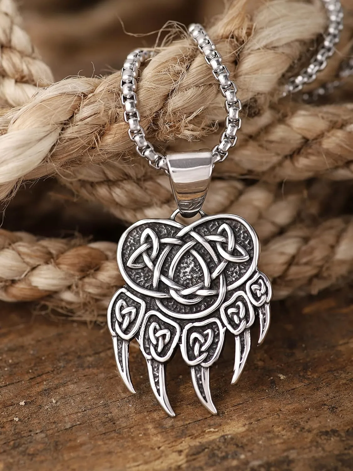 HAQUIL Bear Necklace, Viking Slavic Bear Head Paw Pendant, Animal Jewelry Gift for Men