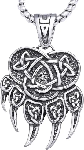 HAQUIL Bear Necklace, Viking Slavic Bear Head Paw Pendant, Animal Jewelry Gift for Men