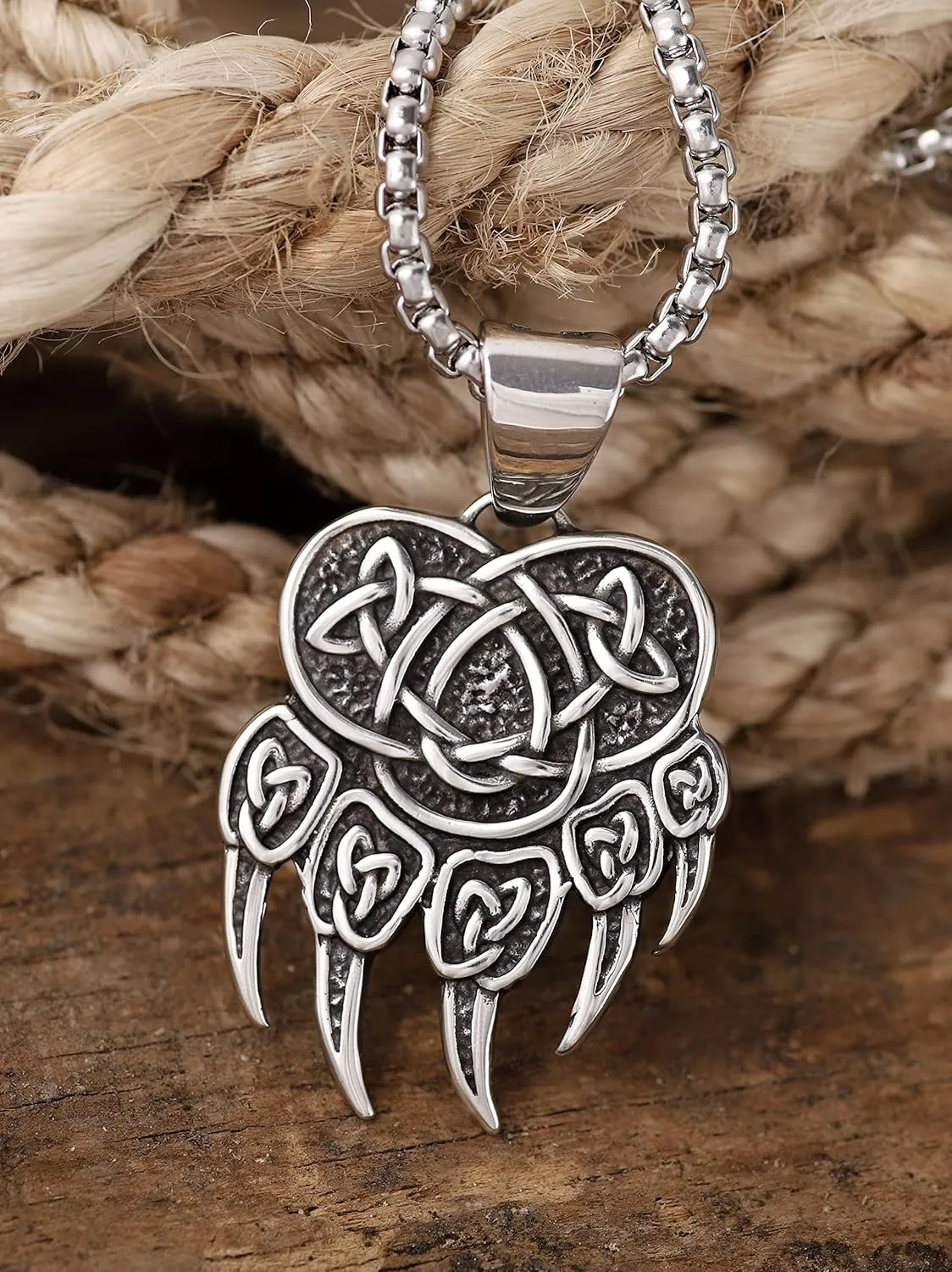 HAQUIL Bear Necklace, Viking Slavic Bear Head Paw Pendant, Animal Jewelry Gift for Men