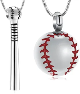 Hearbeingt 2 Pieces Baseball Urn Necklaces for Ashes Baseball Bat Stainless Steel Cremation Jewelry Memorial Pendant for Women Men Loved One Memorial Ashe Pendant