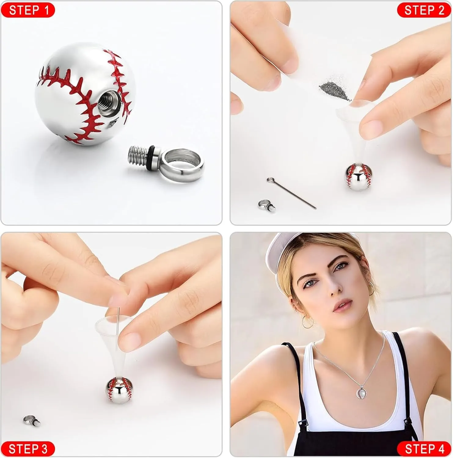 Hearbeingt 2 Pieces Baseball Urn Necklaces for Ashes Baseball Bat Stainless Steel Cremation Jewelry Memorial Pendant for Women Men Loved One Memorial Ashe Pendant