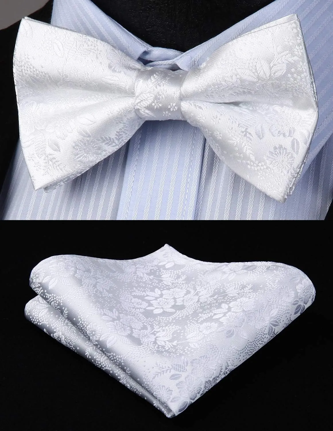 HISDERN Suspenders for Men Paisley Floral Bow tie Suspender Pocket Square Sets Adjustable Y Shape 6 Clips Wedding Braces