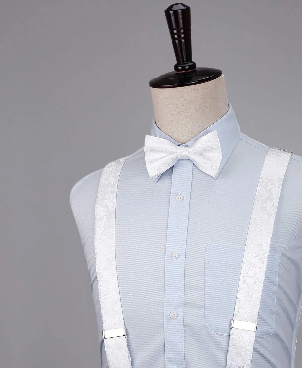 HISDERN Suspenders for Men Paisley Floral Bow tie Suspender Pocket Square Sets Adjustable Y Shape 6 Clips Wedding Braces