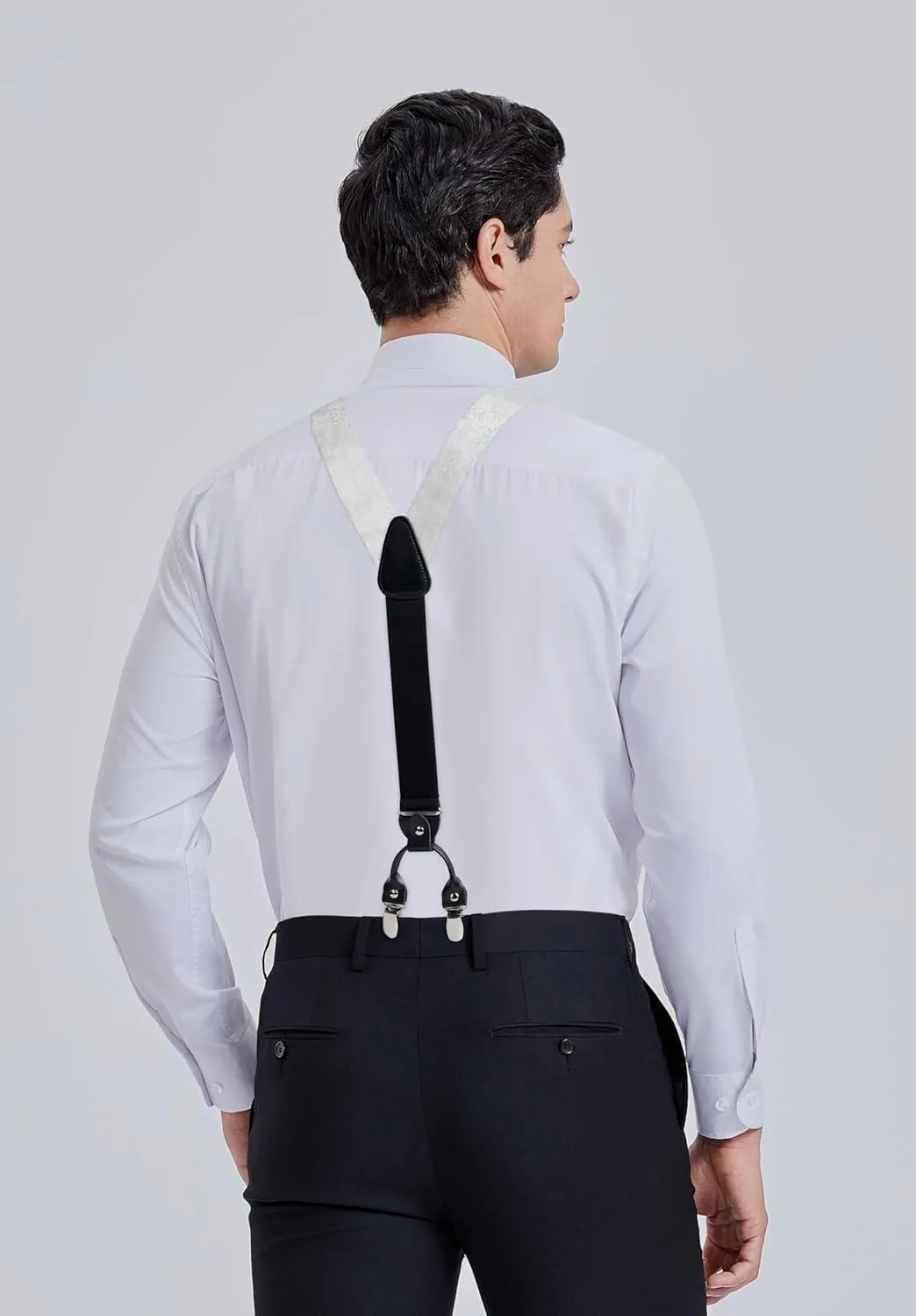 HISDERN Suspenders for Men Paisley Floral Bow tie Suspender Pocket Square Sets Adjustable Y Shape 6 Clips Wedding Braces