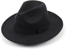 Homoyoyo Elegant Black Fedora Hat Wide Brim Cap for Women Men Bridegroom Godfather