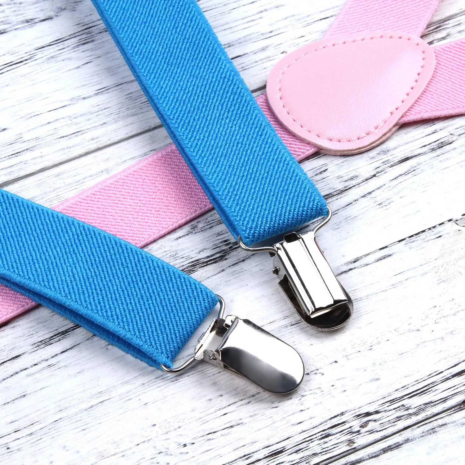ICObuty Men's Bow Tie and Y Shape Suspender Set Adjustable Elastic Solid Color
