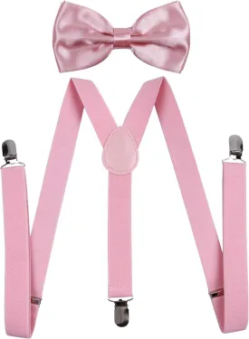 ICObuty Men's Bow Tie and Y Shape Suspender Set Adjustable Elastic Solid Color