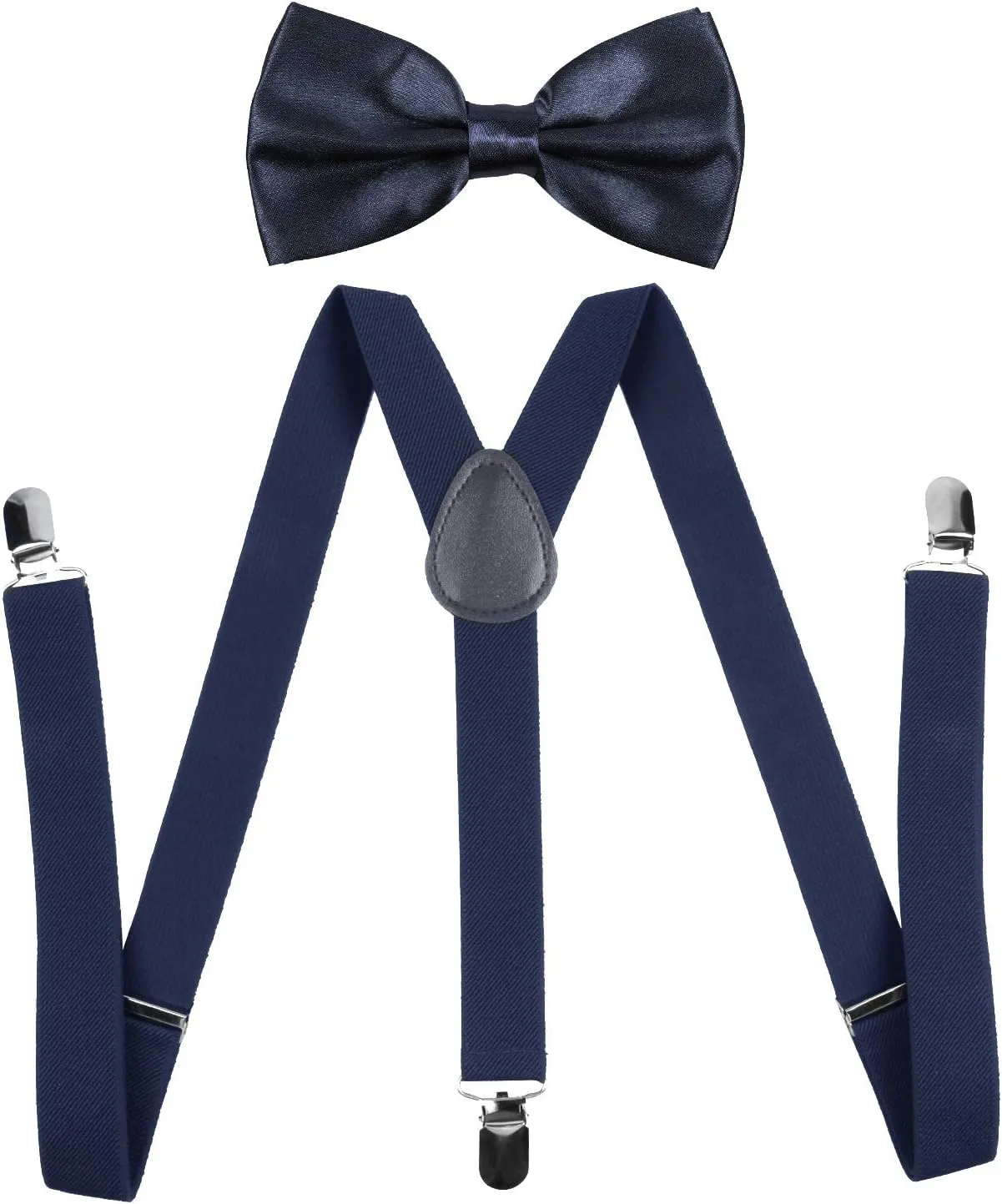 ICObuty Men's Bow Tie and Y Shape Suspender Set Adjustable Elastic Solid Color