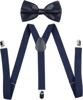 ICObuty Men's Bow Tie and Y Shape Suspender Set Adjustable Elastic Solid Color