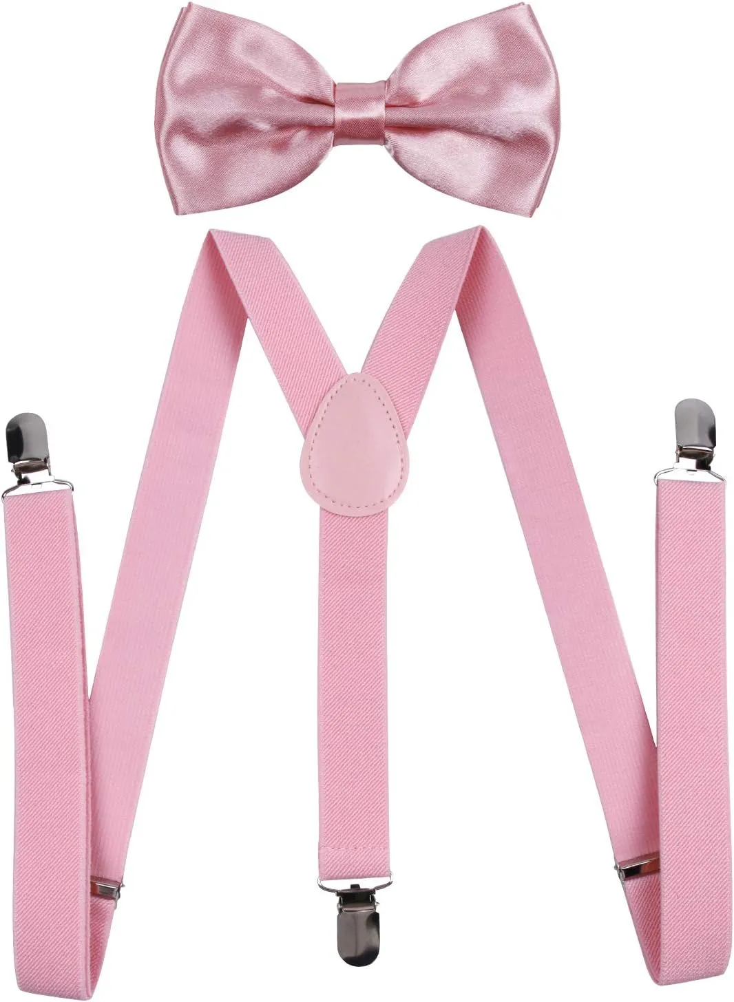 ICObuty Men's Bow Tie and Y Shape Suspender Set Adjustable Elastic Solid Color