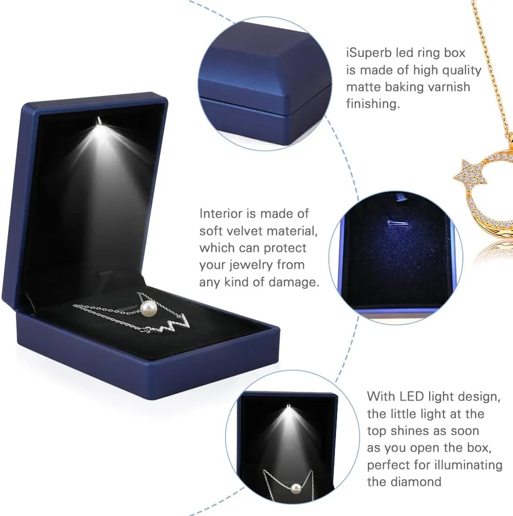 iSuperb LED Light Pendant Box Blue Necklace Display Case Jewelry Gift Box