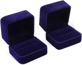 iSuperb Set of 2 Blue Velvet Couple Double Ring Box Earring Jewelry Case Gift Boxes 2.7x2.7x1.6inch