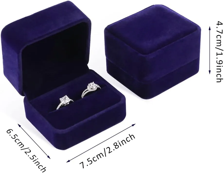 iSuperb Set of 2 Blue Velvet Couple Double Ring Box Earring Jewelry Case Gift Boxes 2.7x2.7x1.6inch