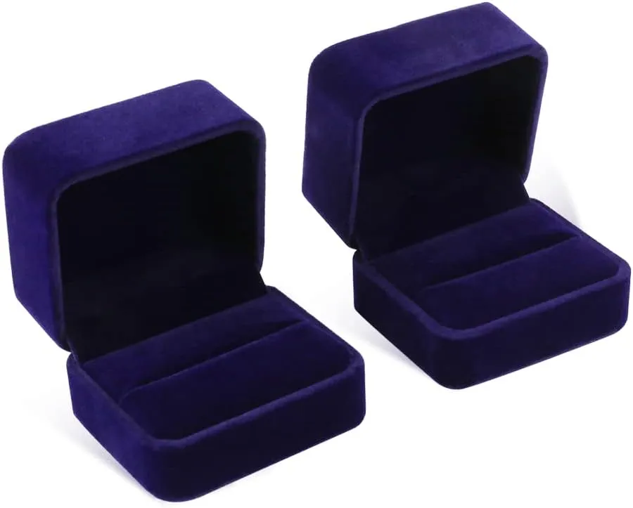 iSuperb Set of 2 Blue Velvet Couple Double Ring Box Earring Jewelry Case Gift Boxes 2.7x2.7x1.6inch